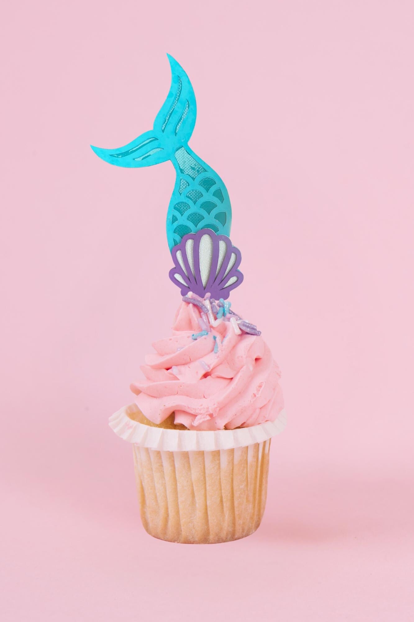 Mermaid Tail Cupcake Toppers with Bamboo Fork – Layered Paper Ocean Party Decor, Under the Sea Birthday, Baby Shower Topper