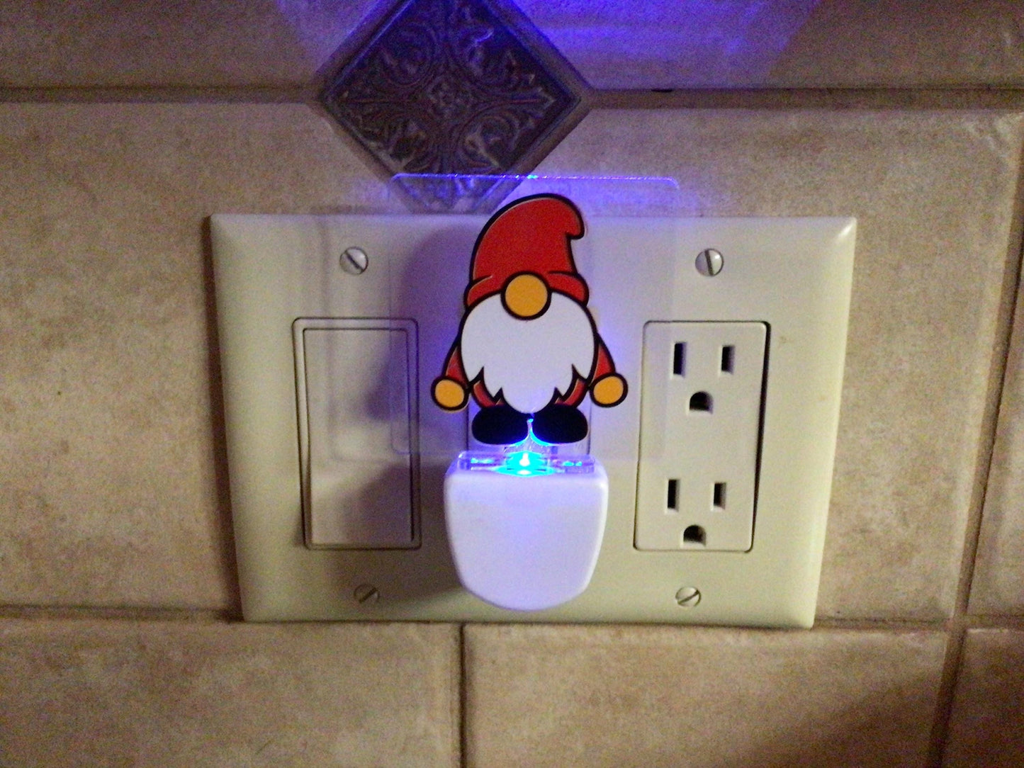 Handmade Holiday Night Light: Santa Cam or Christmas Gnome, Blue Glow