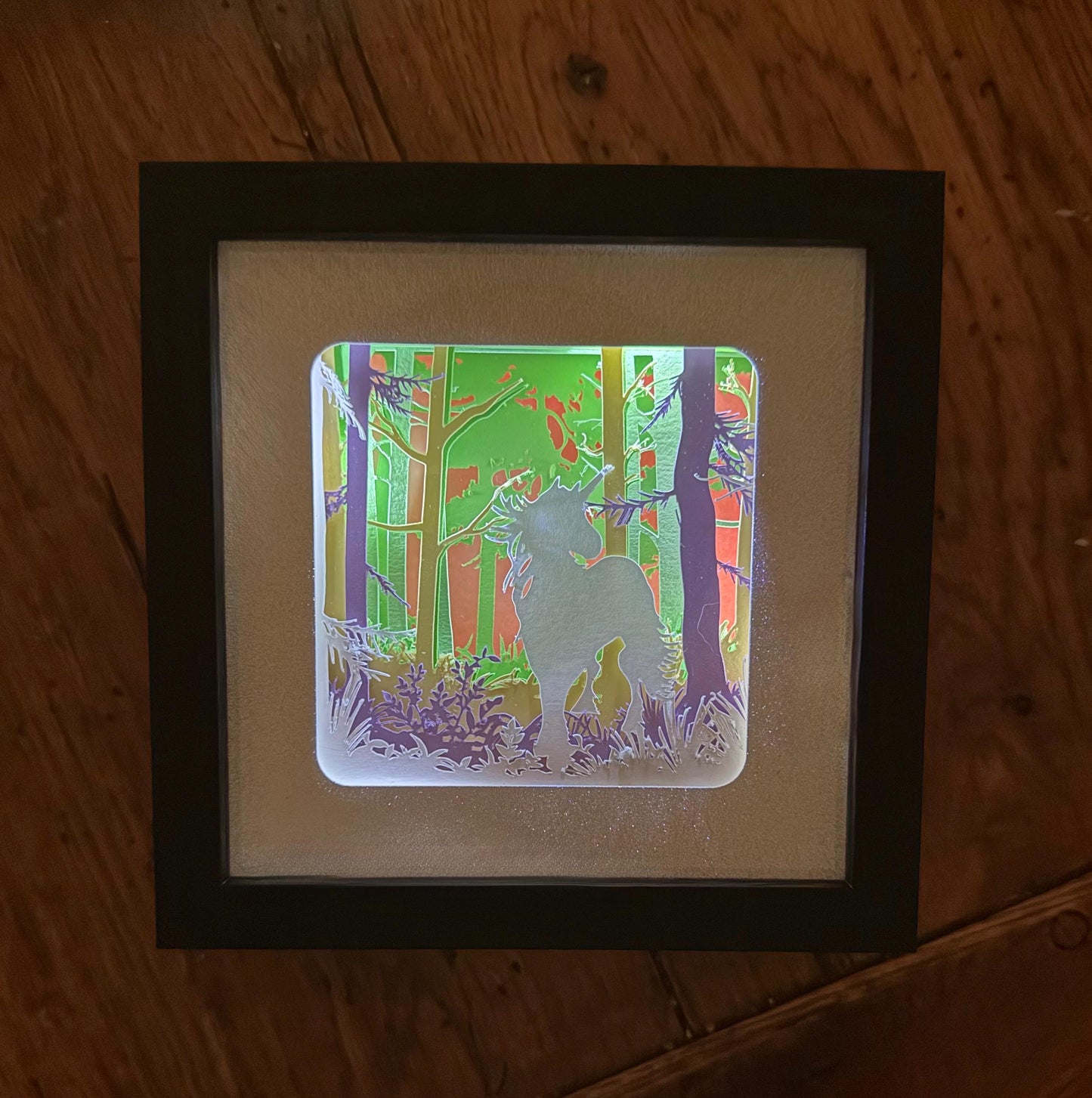 Unicorn Shadow Box: Backlit Fantasy Art, 5x5 Black Frame