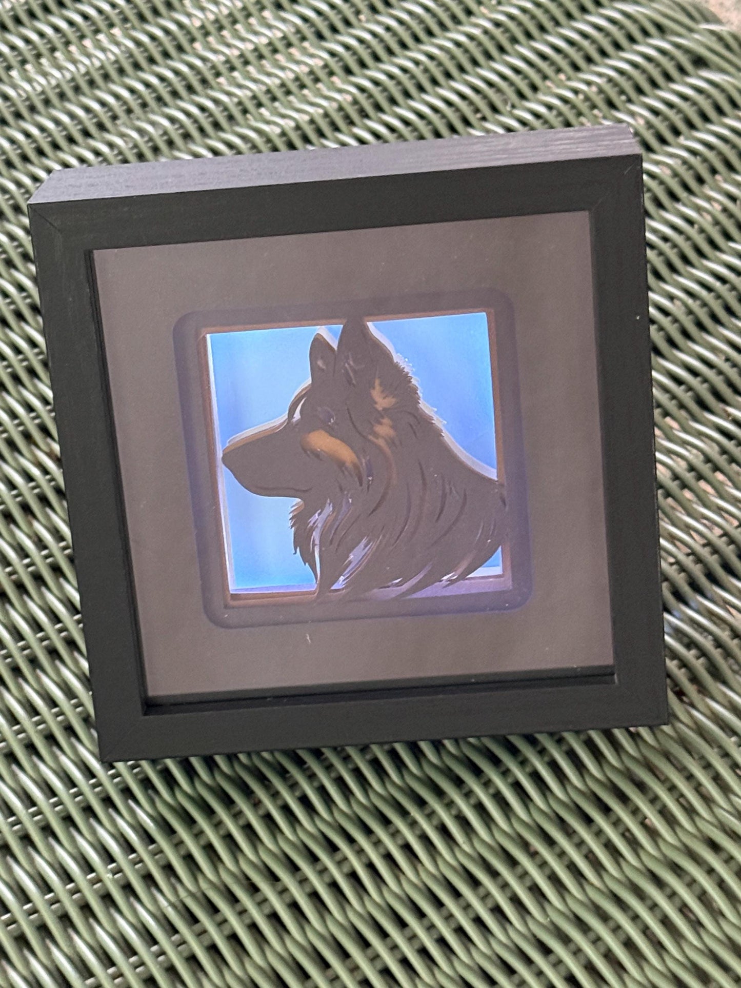 Backlit German Shepherd Shadowbox: Layered Paper Art, Dog Lover Gift