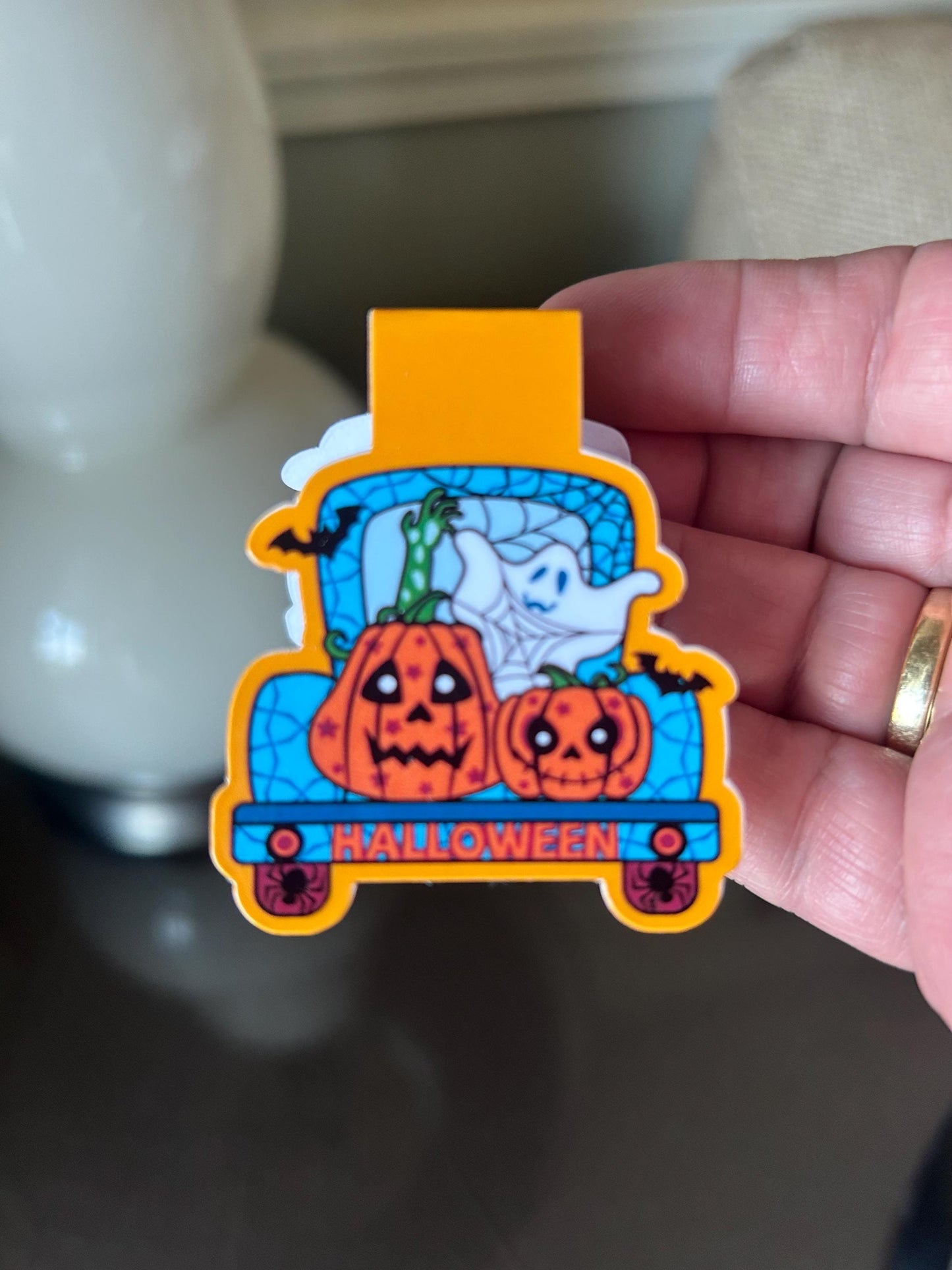 Halloween Magnetic Bookmark: Ghost, Jack-o'-Lanterns, Fall Truck