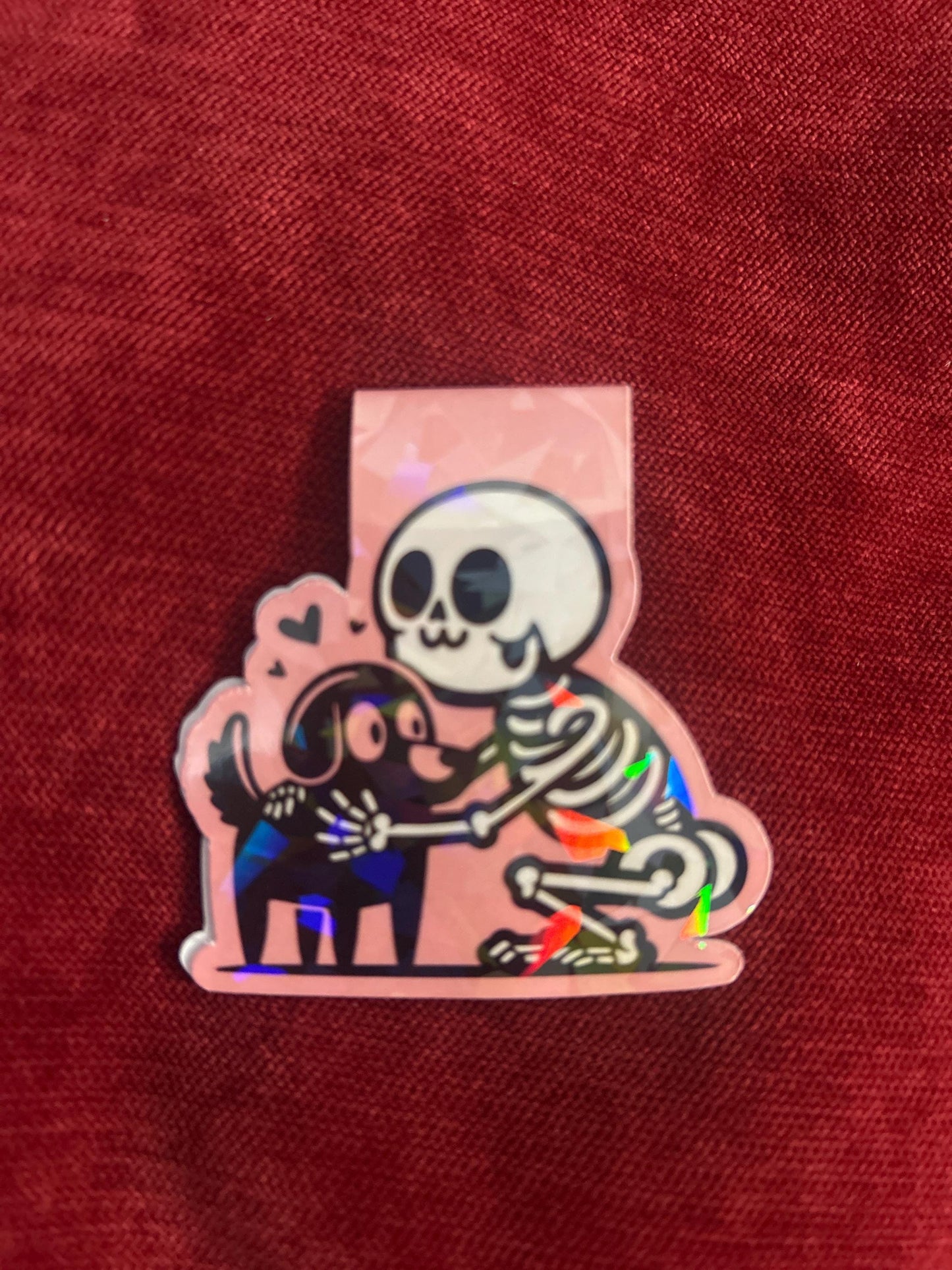 Skeleton and Dog Magnetic Bookmark: Reading Gift