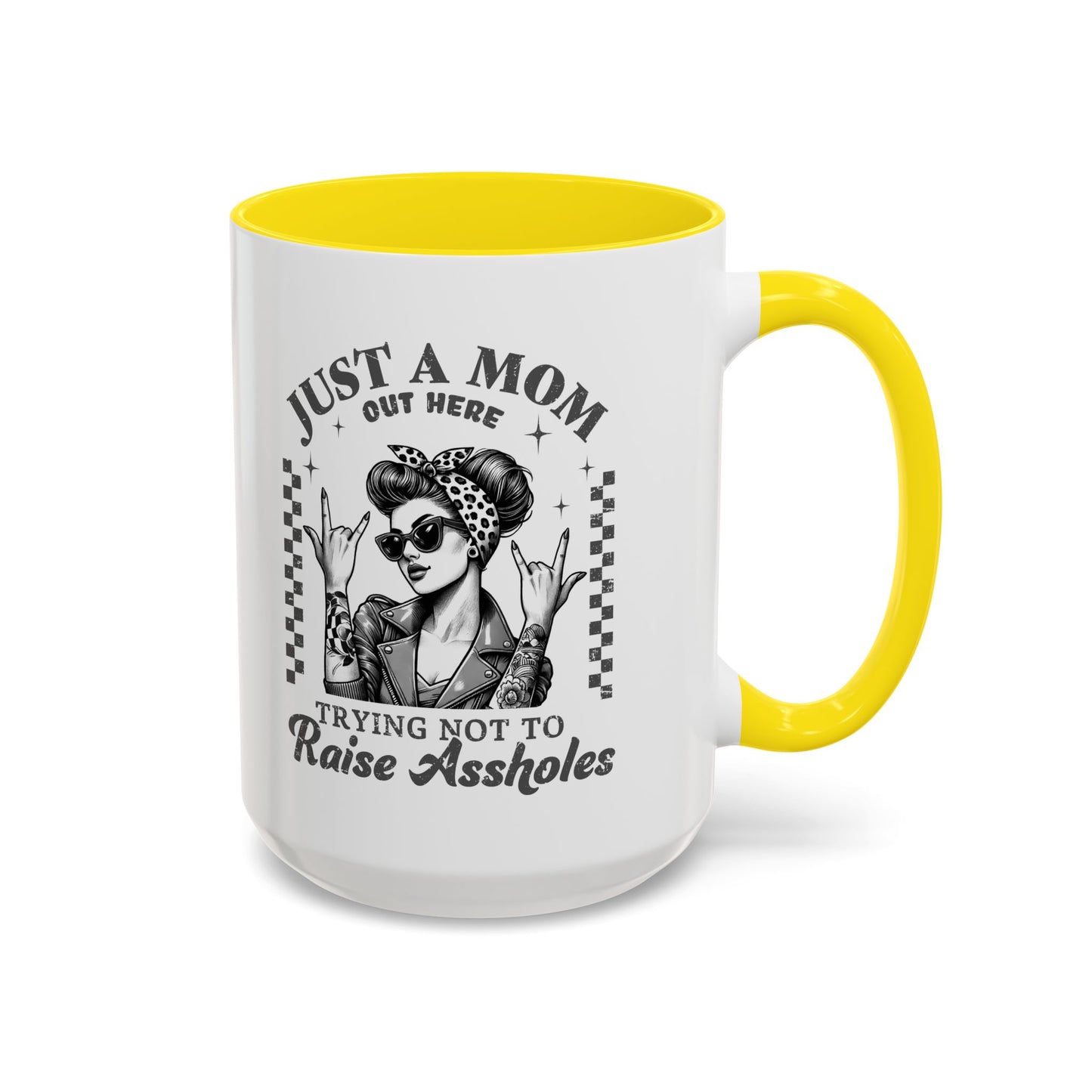 Just a Mom Trying Not to Raise A**holes Mug – Funny Mom Life Coffee Cup – Sarcastic, Sassy Gift for Moms Who Keep It Real