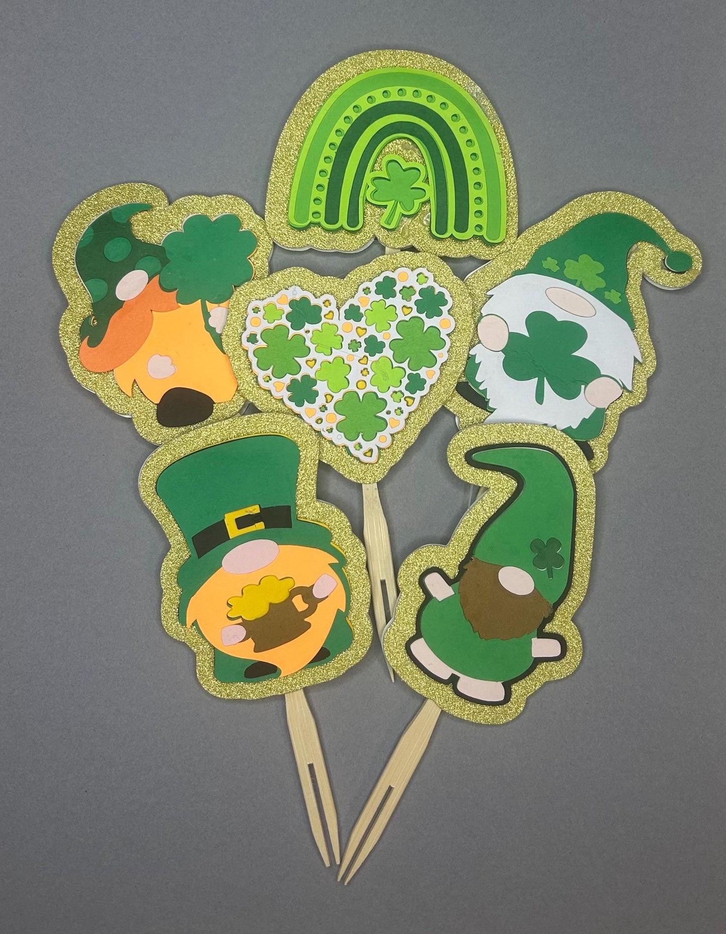 St. Patrick's Day Cupcake Toppers: Layered Paper, Bamboo Fork
