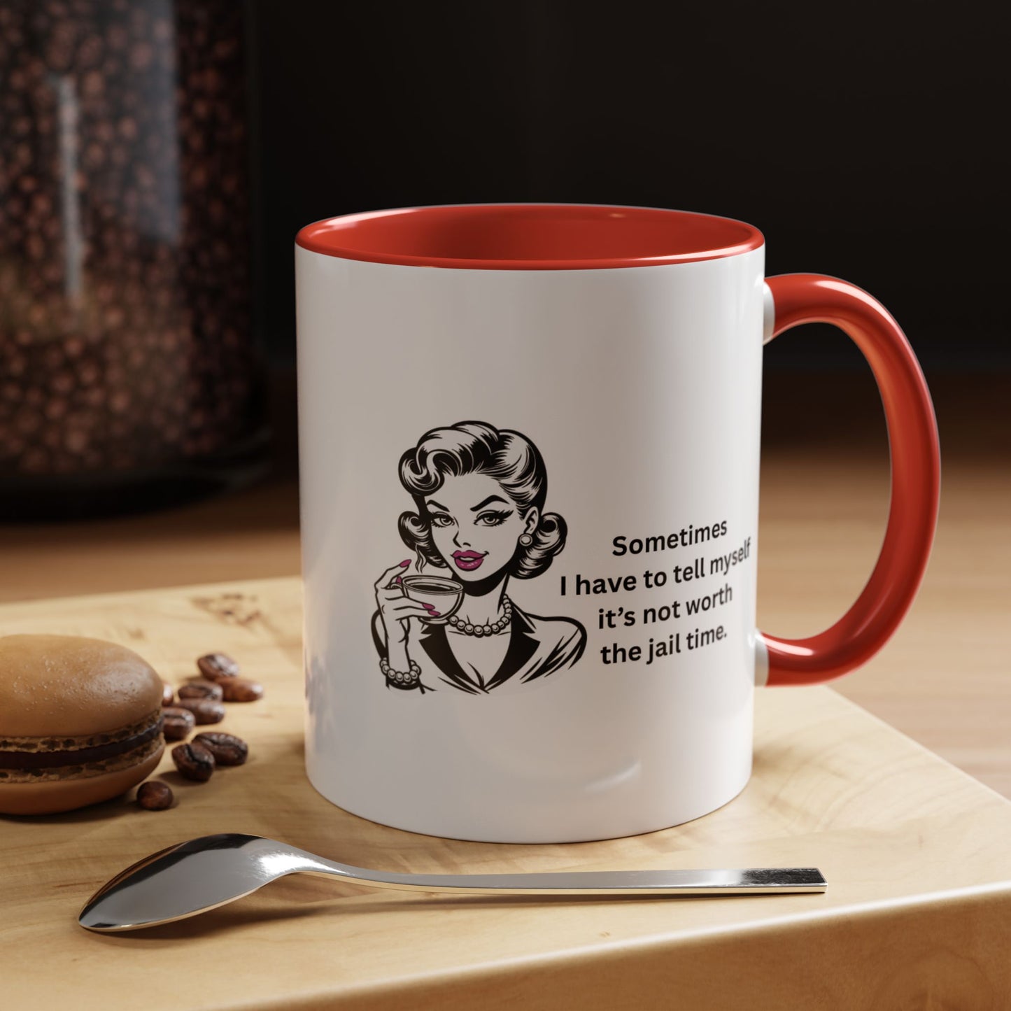 Sassy Retro Mug – “Sometimes I Have to Tell Myself It’s Not Worth the Jail Time” – Bold & Funny, Multi-Color