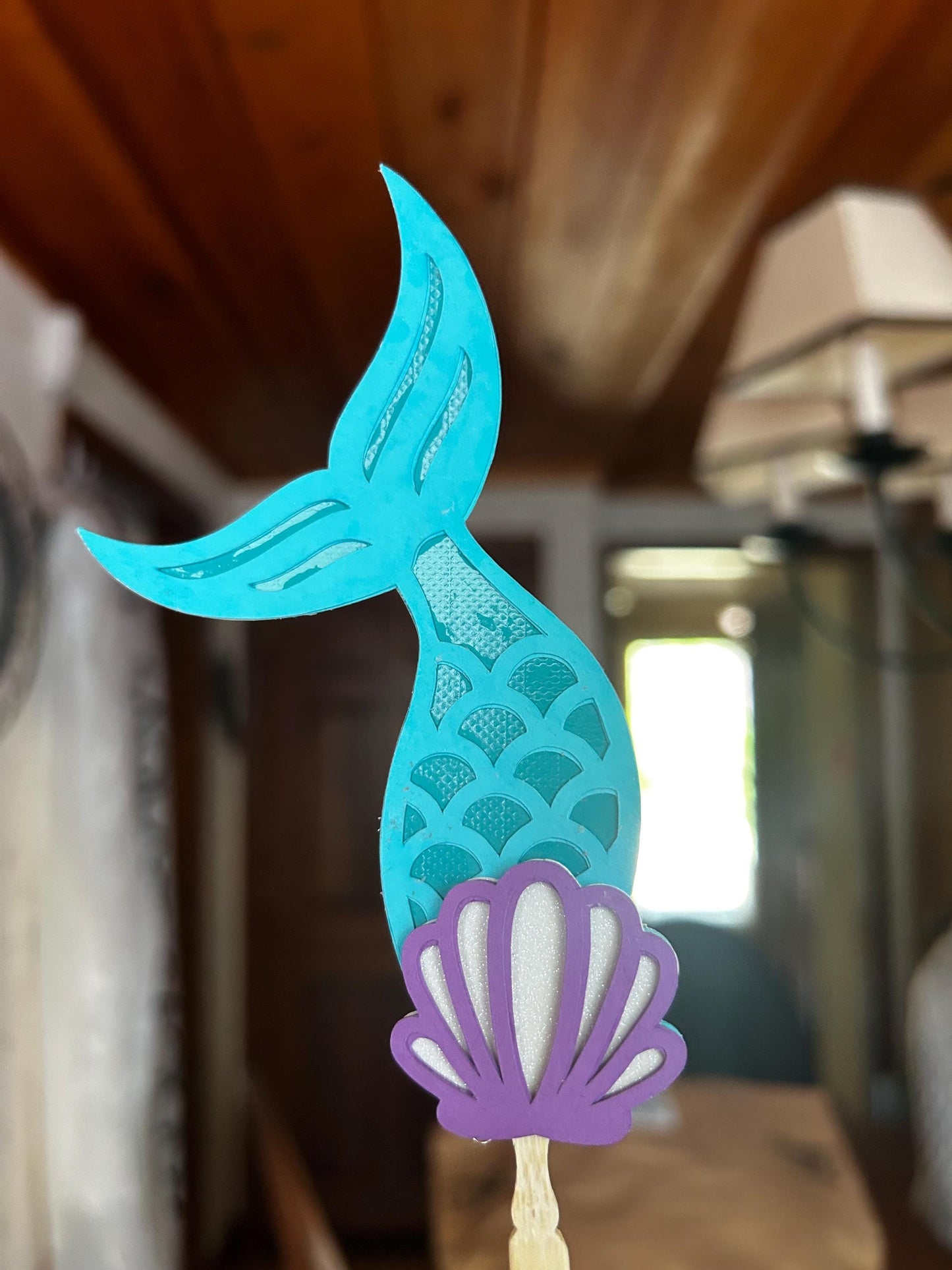 Mermaid Tail Cupcake Toppers: Layered Paper, Bamboo Fork - Ocean Party Decor