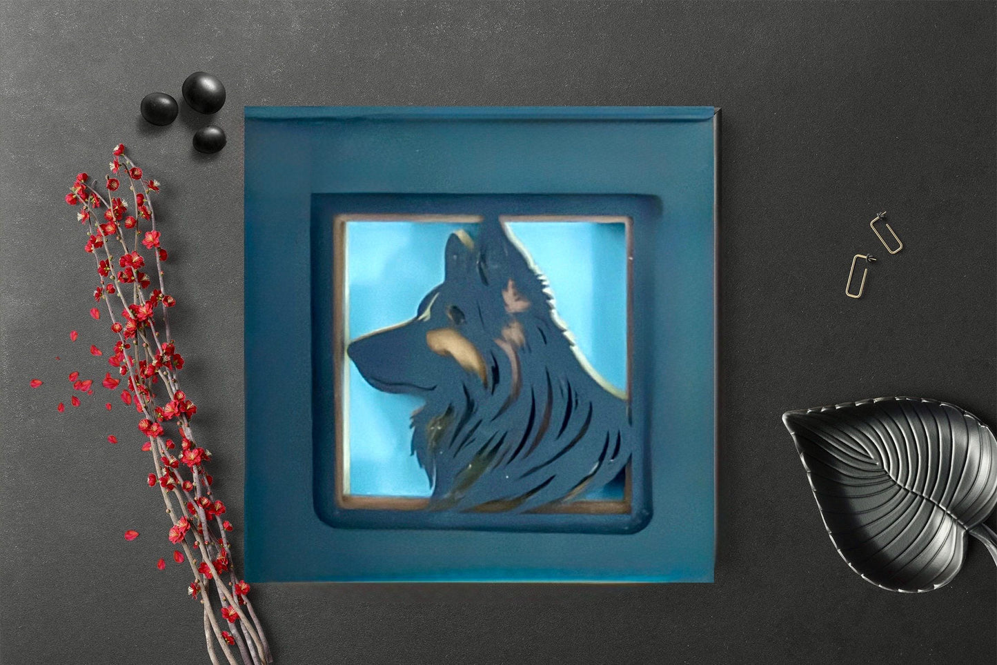 Backlit German Shepherd Shadowbox: Layered Paper Art, Dog Lover Gift