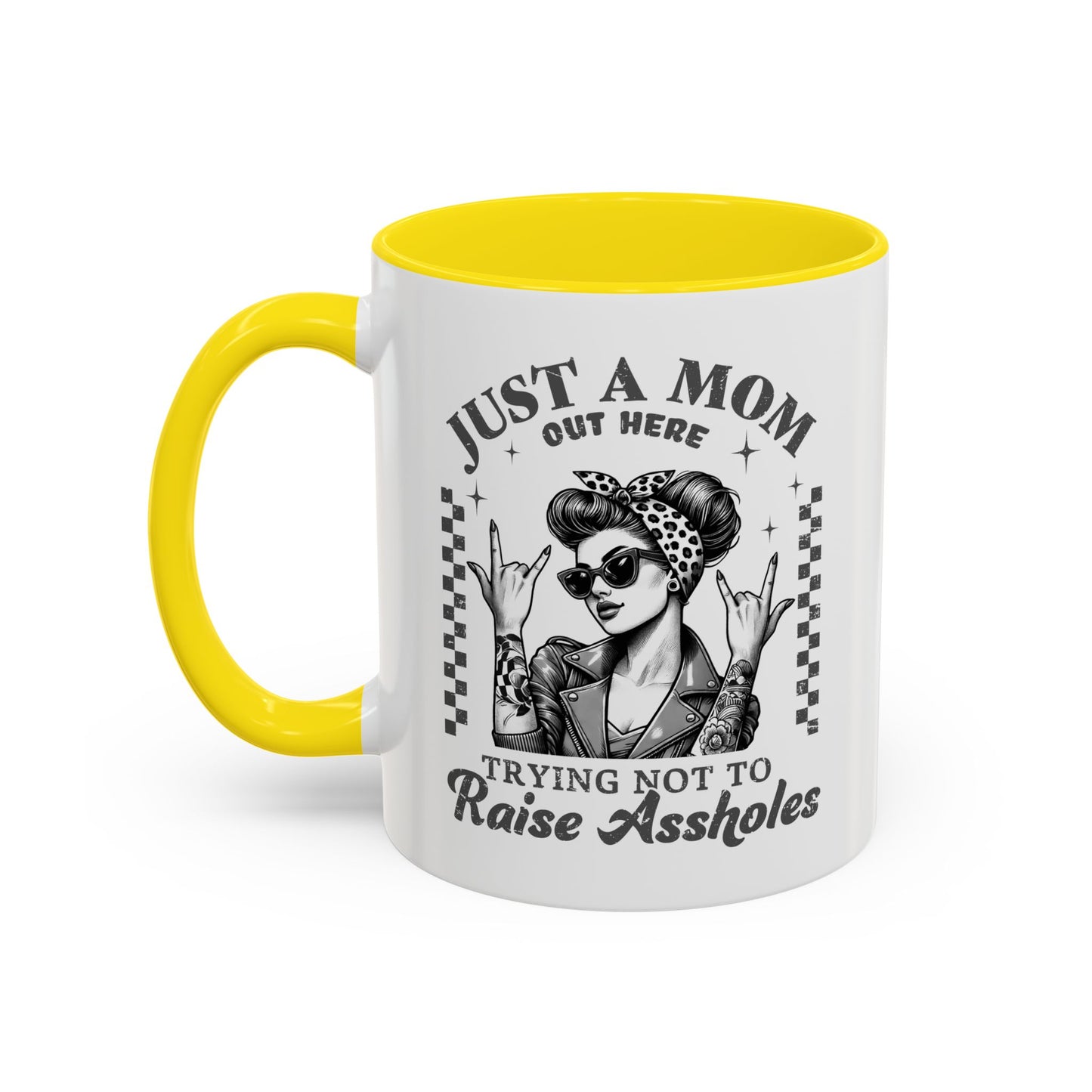 Just a Mom Trying Not to Raise A**holes Mug – Funny Mom Life Coffee Cup – Sarcastic, Sassy Gift for Moms Who Keep It Real