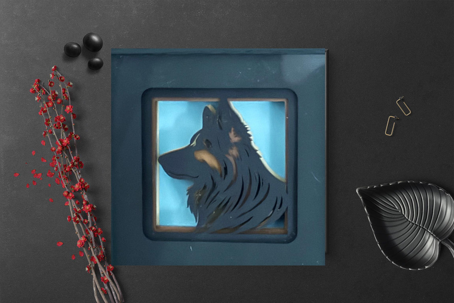 Backlit German Shepherd Shadowbox: Layered Paper Art, Dog Lover Gift