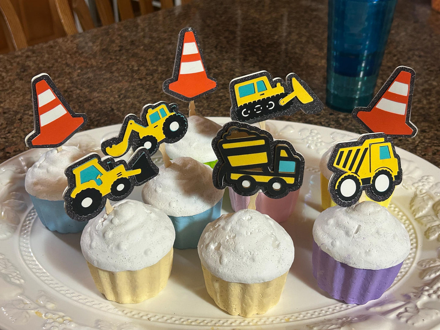 Construction Themed Cupcake Toppers - Diggers, Dozers, and Dump Trucks for Easy Cupcake Decorations