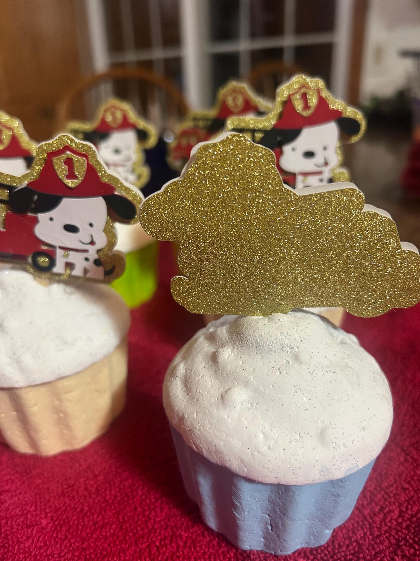 Fireman Themed Cupcake Toppers with Fire Truck and Dalmatians