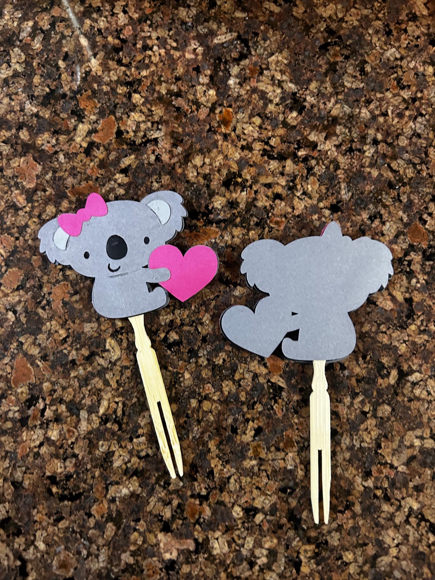 Koala Cupcake Toppers: Layered Paper, Bamboo Forks