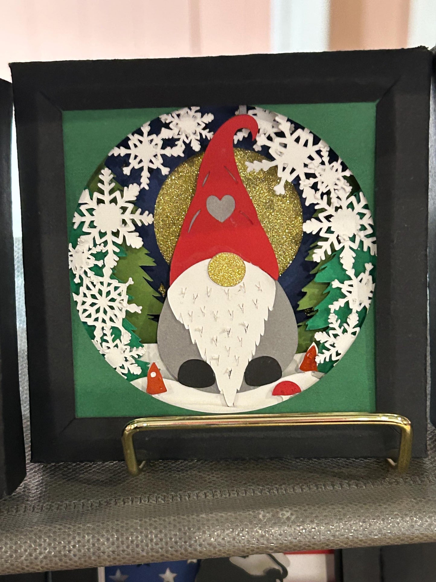 Christmas Shadow Boxes Skiing Gnome