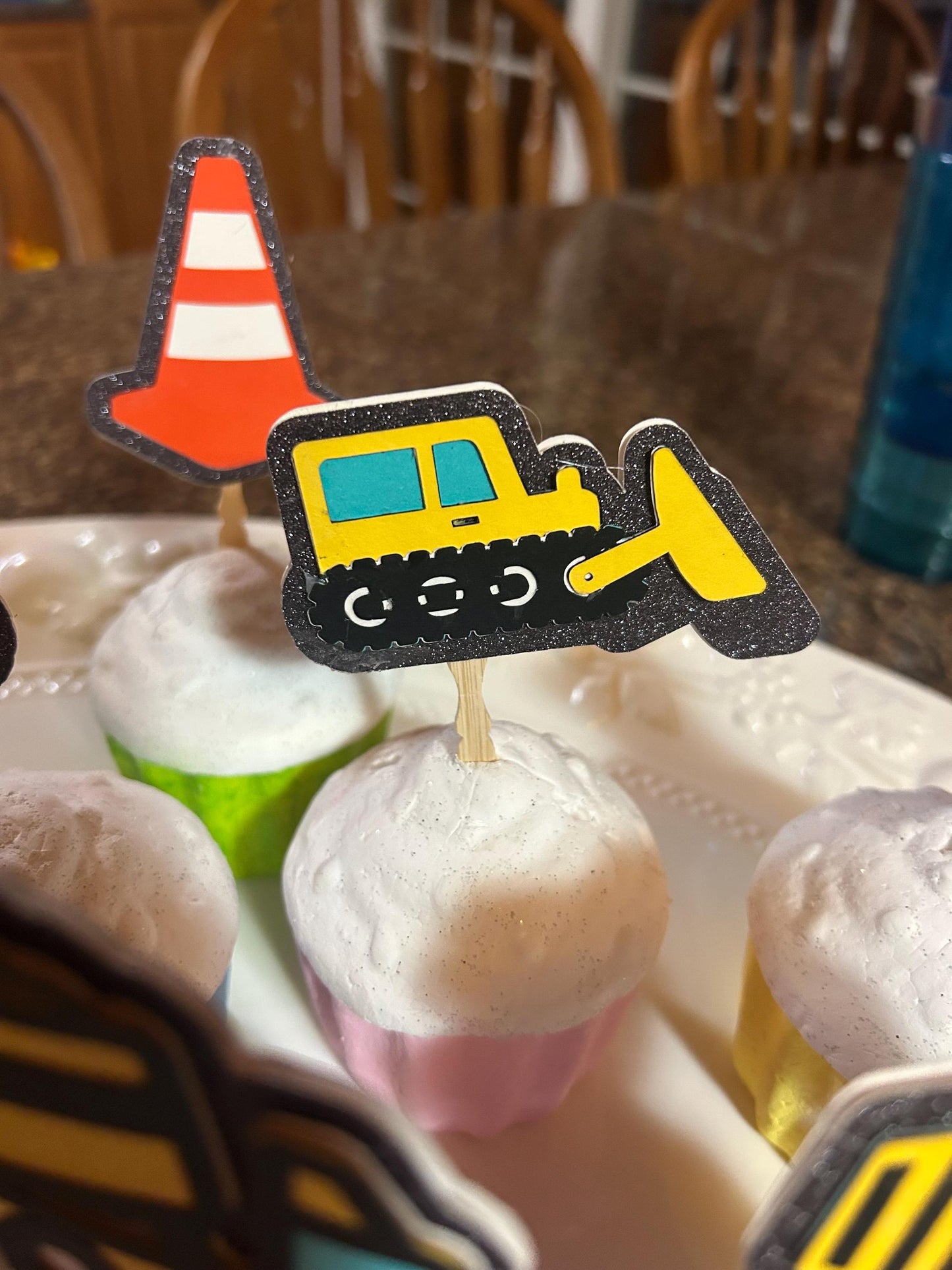 Construction Themed Cupcake Toppers - Diggers, Dozers, and Dump Trucks for Easy Cupcake Decorations
