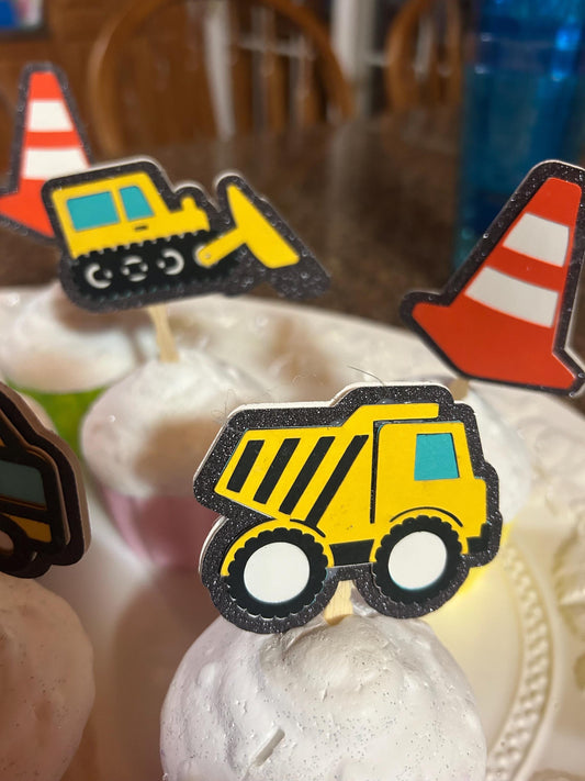 Construction Themed Cupcake Toppers - Diggers, Dozers, and Dump Trucks for Easy Cupcake Decorations