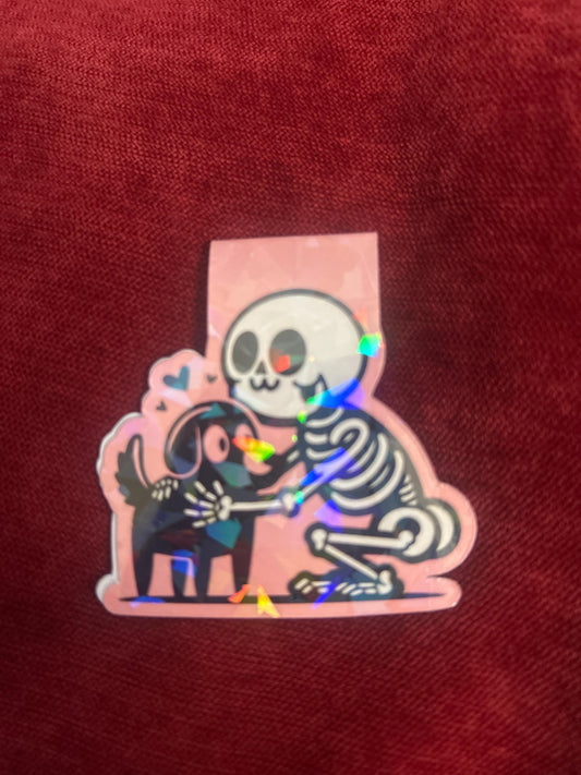 Skeleton and Dog Magnetic Bookmark: Reading Gift
