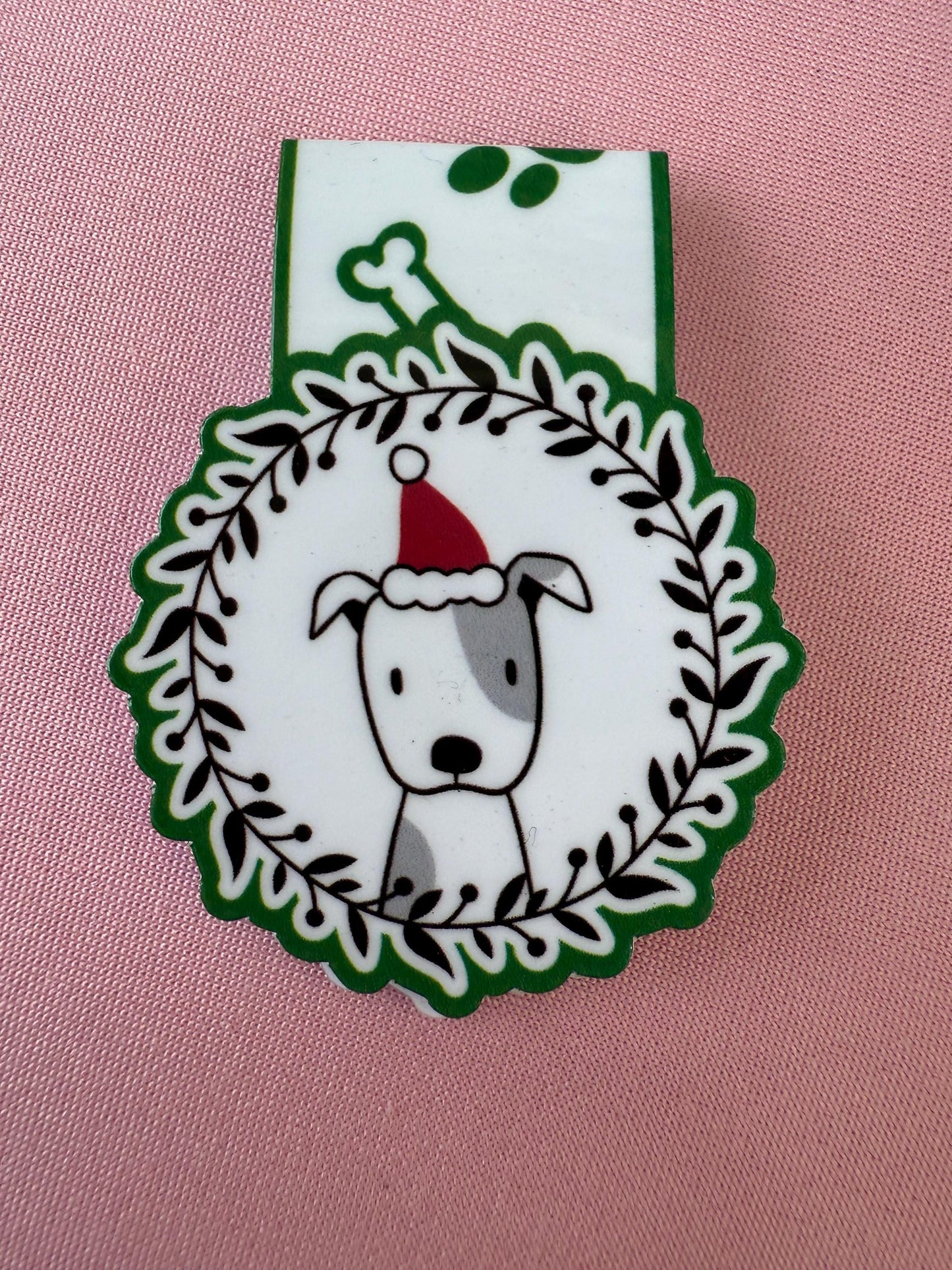 Christmas Dog Magnetic Bookmark: Holiday Stocking Stuffer