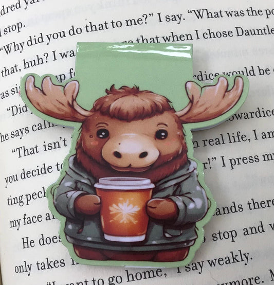 Moose Magnetic Bookmark: Cozy Coffee Lover Gift, Bookish Reader Accessory