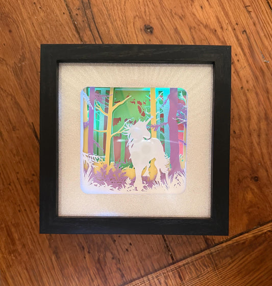 Unicorn Shadow Box: Backlit Fantasy Art, 5x5 Black Frame