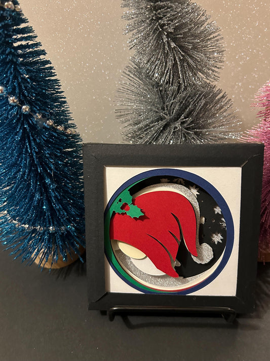 Christmas Shadowbox: Layered Paper Penguin, Santa, or Believe - Fairy Lights