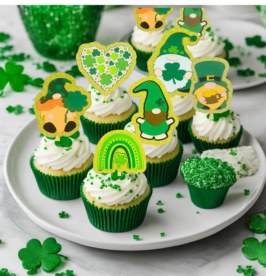 St. Patrick's Day Cupcake Toppers: Layered Paper, Bamboo Fork