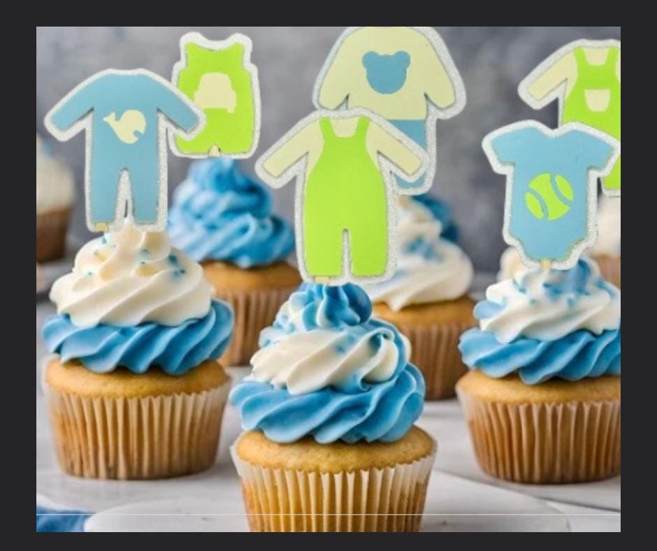 Baby Shower Cupcake Toppers: Clothes & Bottle Theme, Layered Paper