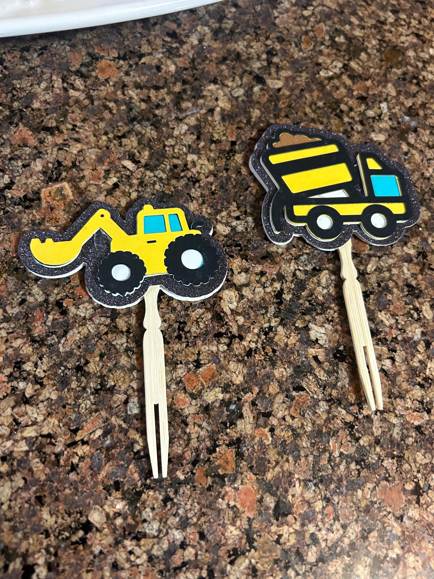 Construction Themed Cupcake Toppers - Diggers, Dozers, and Dump Trucks for easy cupcake decorations