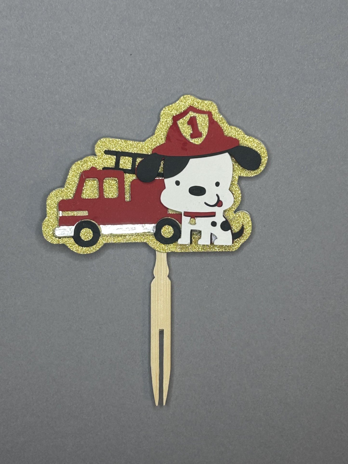 Fireman Themed Cupcake Toppers with Fire Truck and Dalmatians