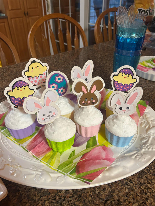 Easter Cupcake Toppers: Bunnies, Eggs & Chicks - Handmade Paper Decoration