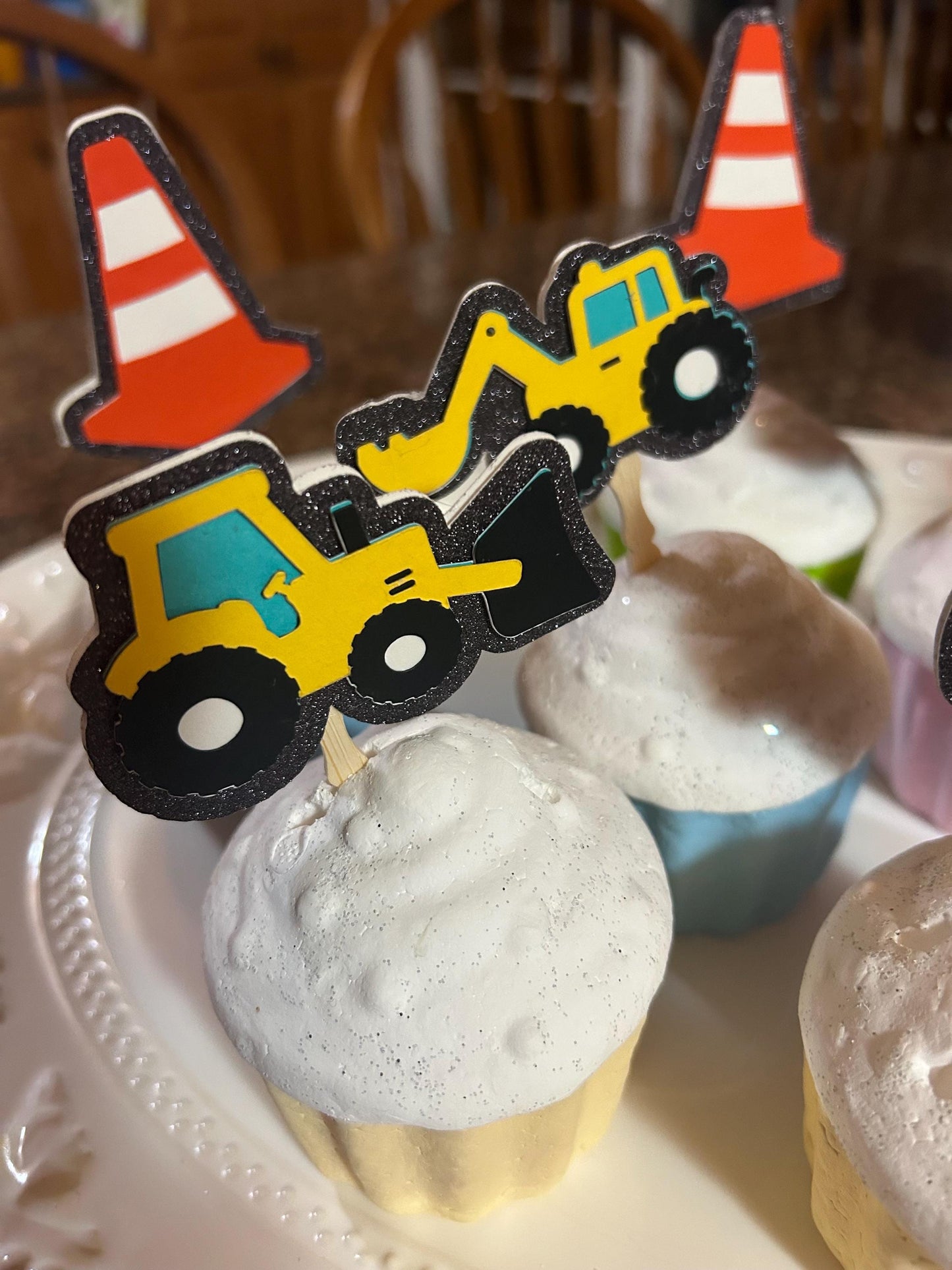 Construction Themed Cupcake Toppers - Diggers, Dozers, and Dump Trucks for easy cupcake decorations