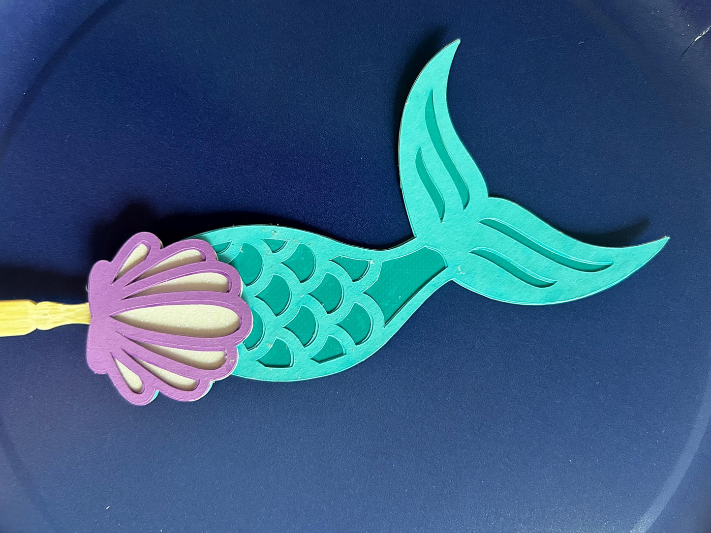 Mermaid Tail Cupcake Toppers with Bamboo Fork – Layered Paper Ocean Party Decor, Under the Sea Birthday, Baby Shower Topper