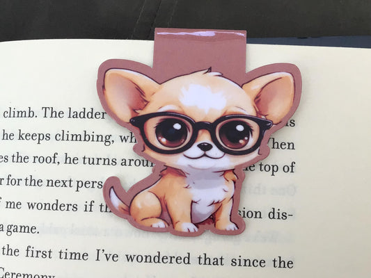 Puppy with Glasses Magnetic Bookmark – Cute Dog Bookmark for Book Lovers, Funny Gift for Readers, Animal Magnetic Page Marker