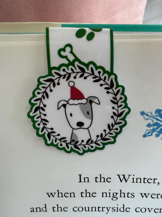 Christmas Dog Magnetic Bookmark: Holiday Stocking Stuffer