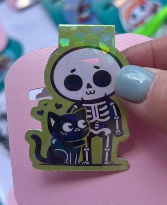 Cat Magnetic Bookmark – Spooky Skeleton Reading Accessory