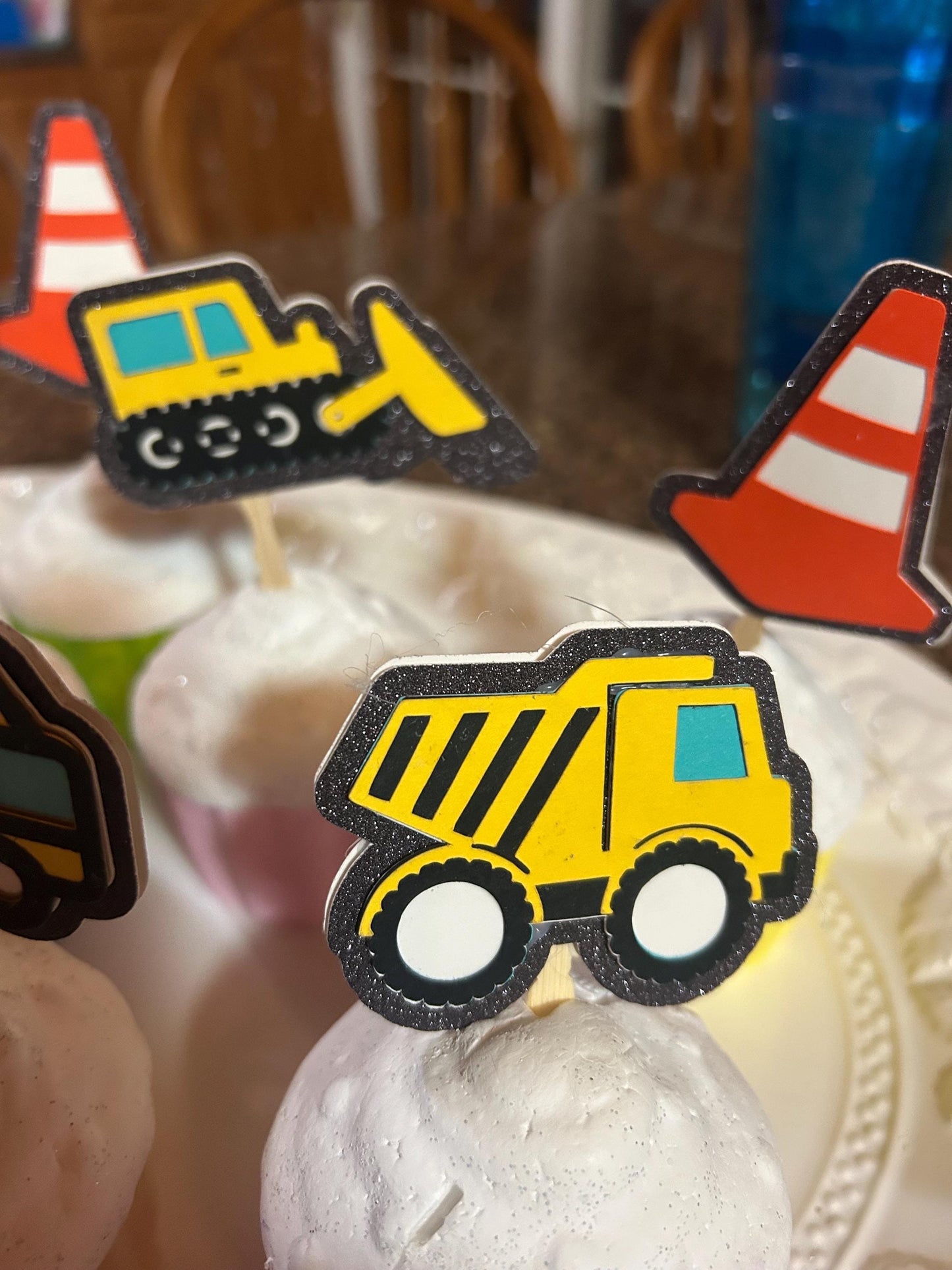 Construction Themed Cupcake Toppers - Diggers, Dozers, and Dump Trucks for easy cupcake decorations