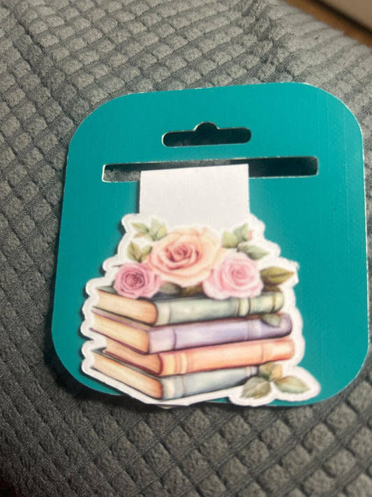 Pastel Flowers and Book Stack Magnetic Bookmark: Feminine Reader Gift